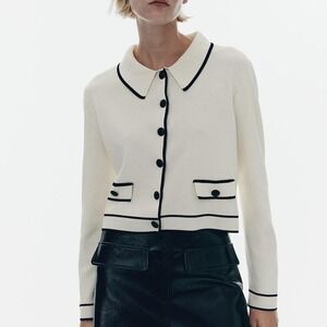 H&M Cream Preppy Collared Button Front Top - Size XL